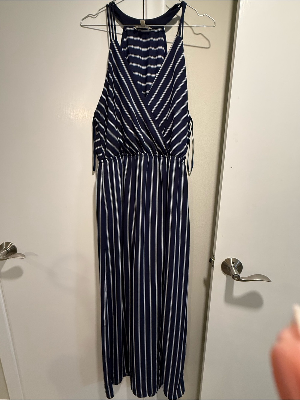 Monteau Navy and White Striped Jumpsuit